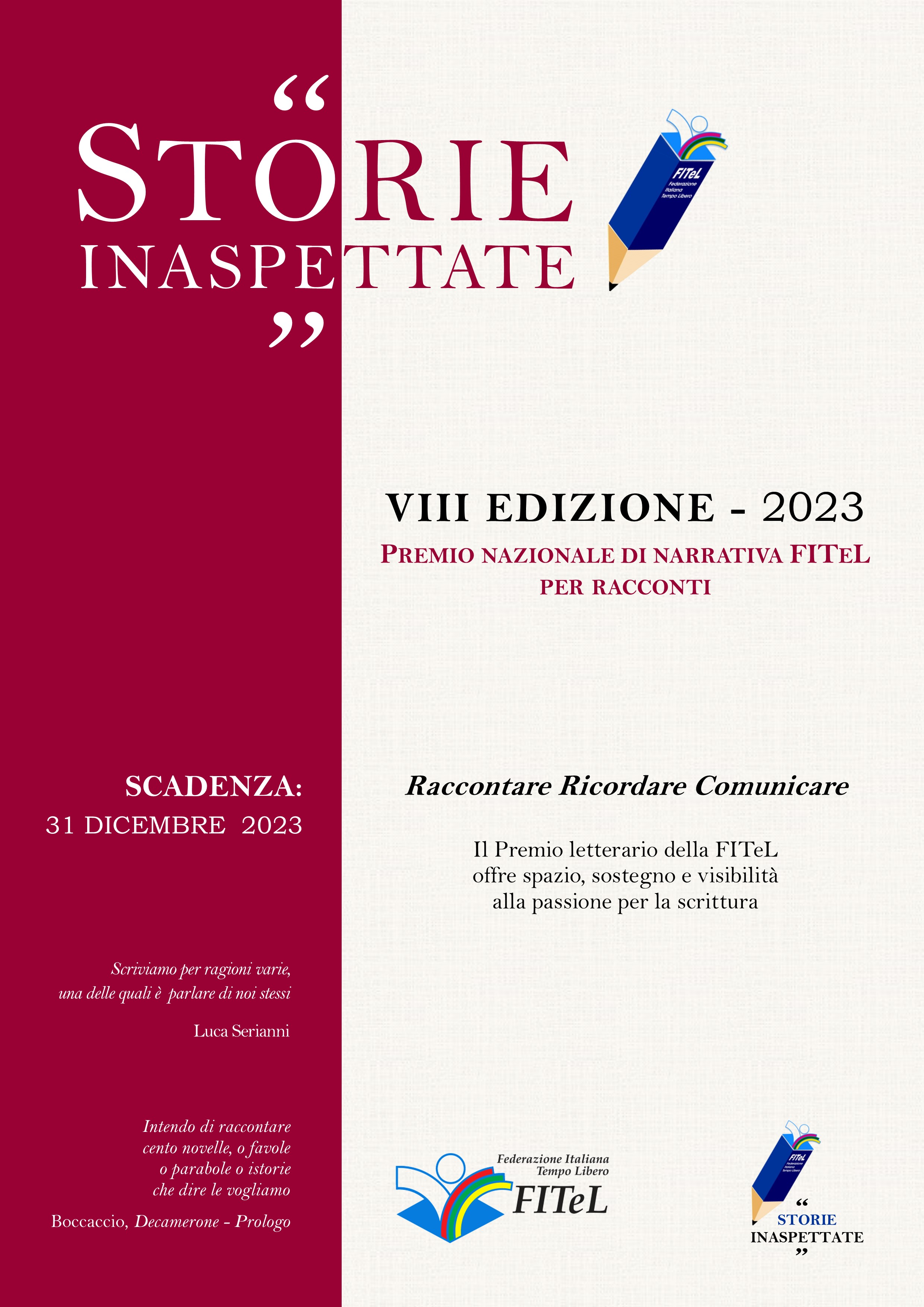 <h1 class="" style="font-family: "Helvetica Neue", Helvetica, Arial, sans-serif; color: rgb(51, 51, 51);"><i><font color="#085294">Premio nazionale di narrativa </font></i></h1><h1 class="" style="font-family: "Helvetica Neue", Helvetica, Arial, sans-serif; color: rgb(51, 51, 51);"><i><font color="#085294">STORIE INASPETTATE</font></i></h1>